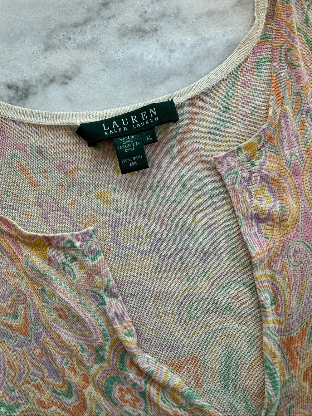 Lauren Ralph Lauren 100% Silk Paisley V-Neck Blouse Multicolor Women Size L - Picture 7 of 12